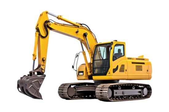 A powerful yellow excavator with a long arm and tracks